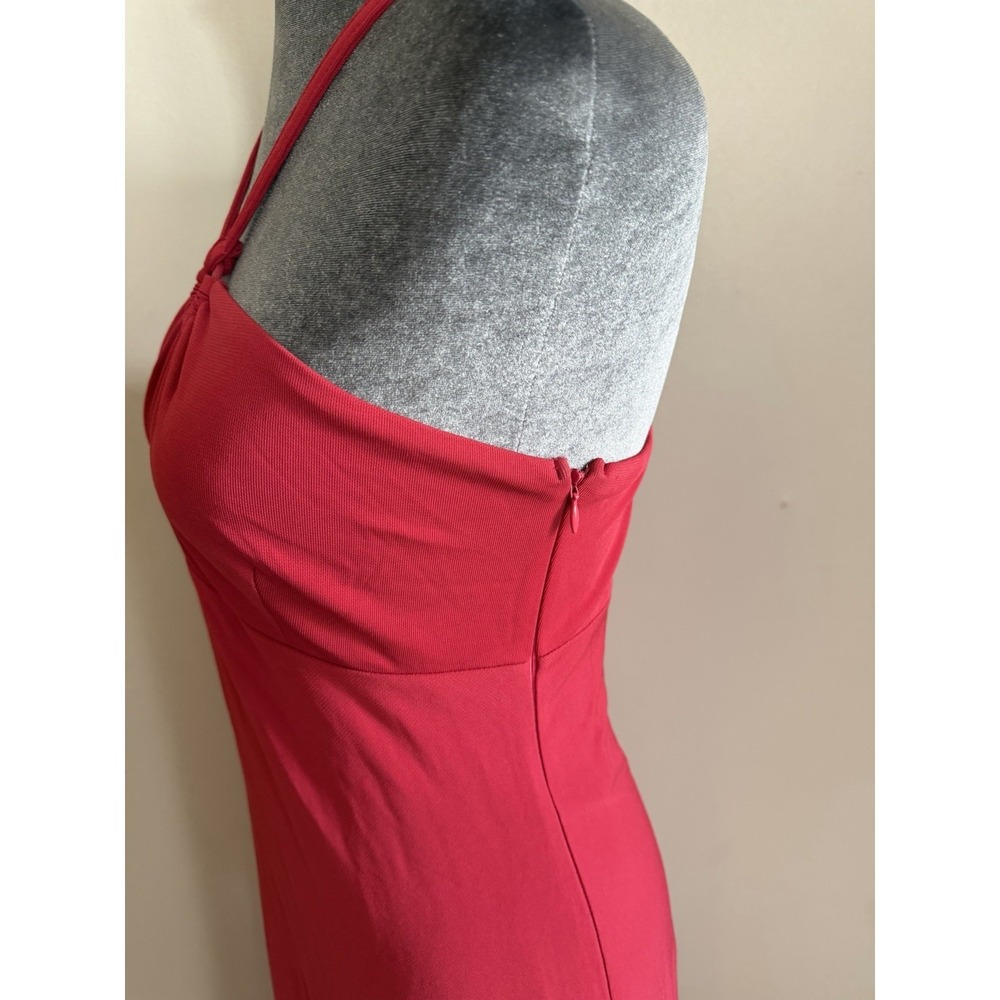 Vintage Y2K Red O-ring Halter Midi Dress. Classic Romantic Timeless Bodycon 4 - Picture 5 of 9